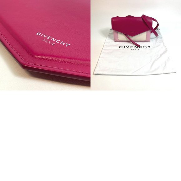 AUTH GIVENCHY flap duet Pochette Crossbody Shoulder Bag Leather Pink x White - Picture 12 of 12